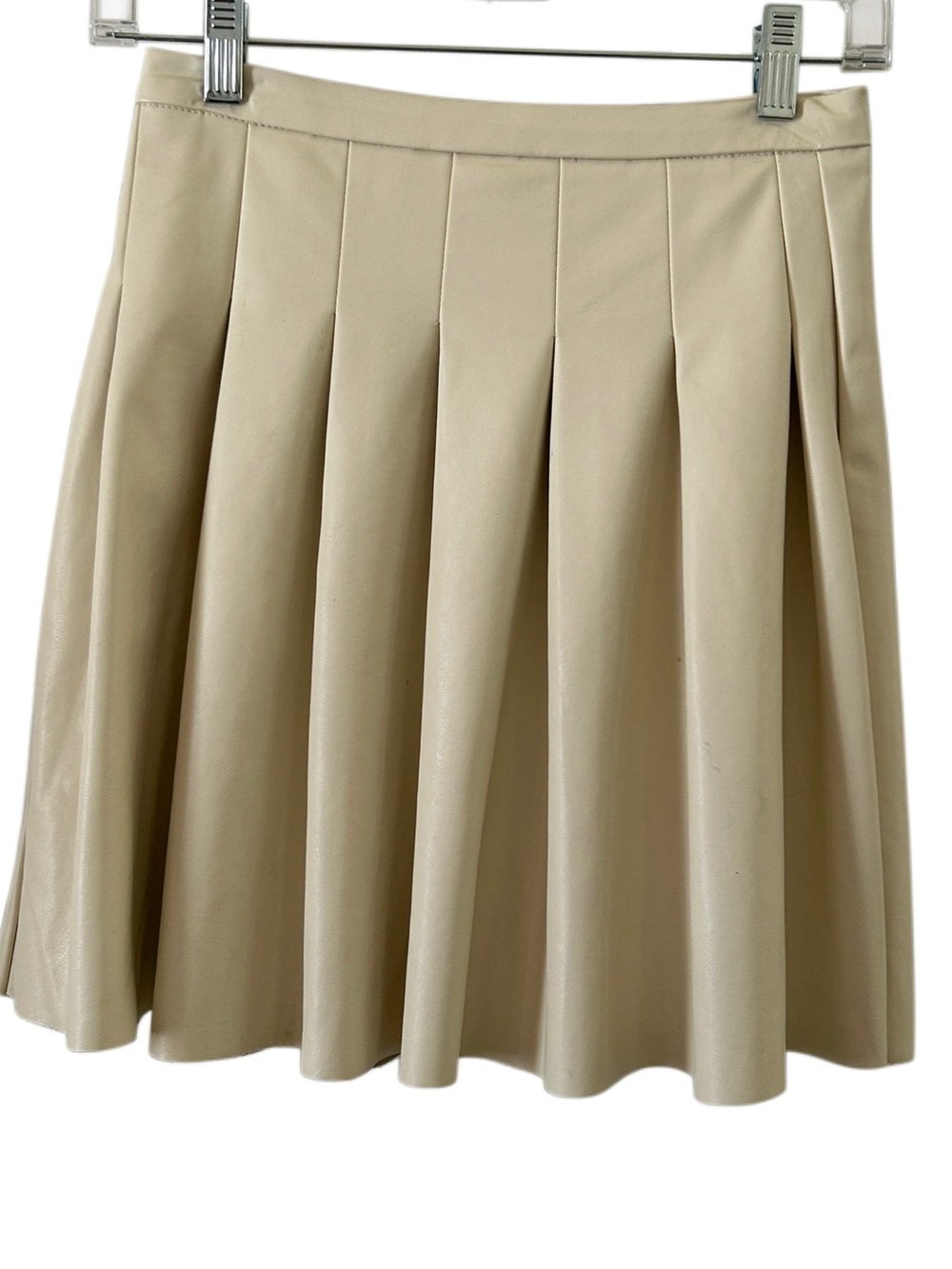 Papermoon Pleated Faux Leather Mini Skirt in Cream